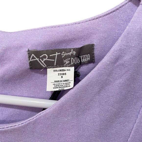 Simply Art by Dolcezza Womens Sheath Dress S Pleated Sleeve Floral Art to Wear - Picture 3 of 8